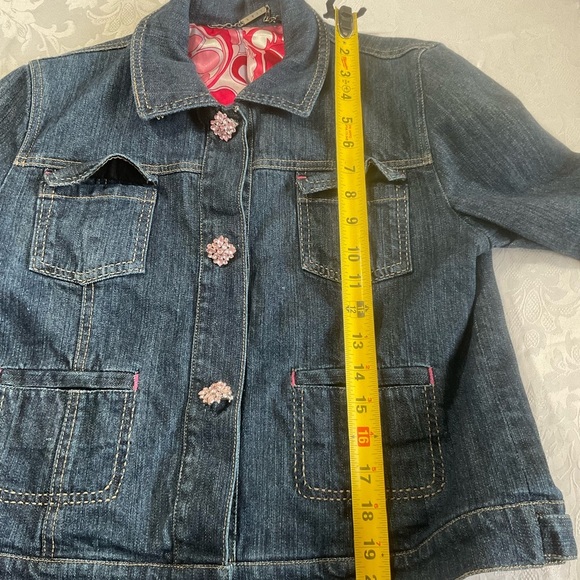 Luii Womens Lined Denim Jacket Jeweled Buttons Size Medium Cropped - Picture 7 of 8